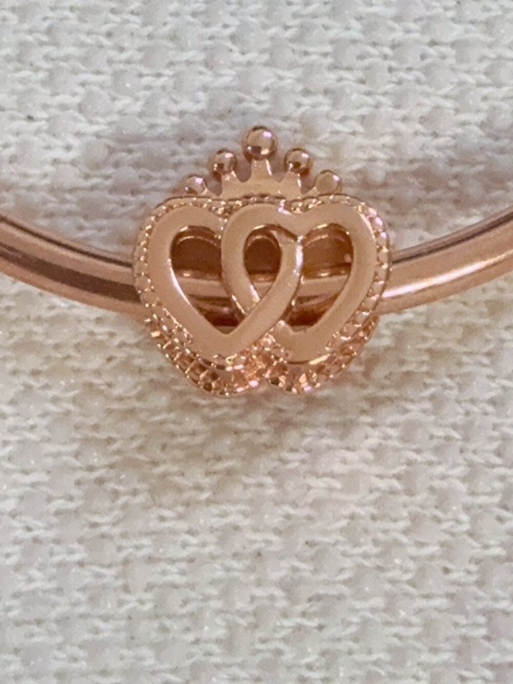 Rose Gold Plated Double Crowned Hearts Charm For Pandora Bracelet